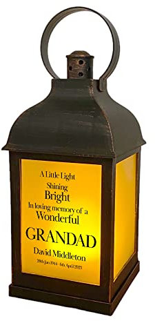 Personalised Grandad In Loving Memory Graveside Lantern Gift With Flame Effect