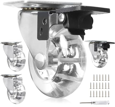 SWAWIS Möbel Rollen 2 Möbelrollen mit Bremse, 2 Möbelrollen ohne Bremse 50 mm Rollen für Möbel Lenkrollen Tragkraft 160KG 360° Drehbar Rollen Transportrollen für Palettenmöbel, Couchtische, Krippen