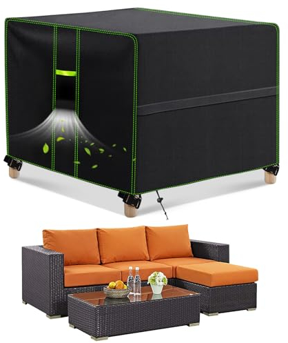 FORTRY Abdeckung Gartenmöbel Wasserdicht, Winterfest Schutzhülle, 420D Oxford Plane für Gartentisch Möbelsets Terrassenmöbel, Rechteckig Tischabdeckung 200x200x90cm