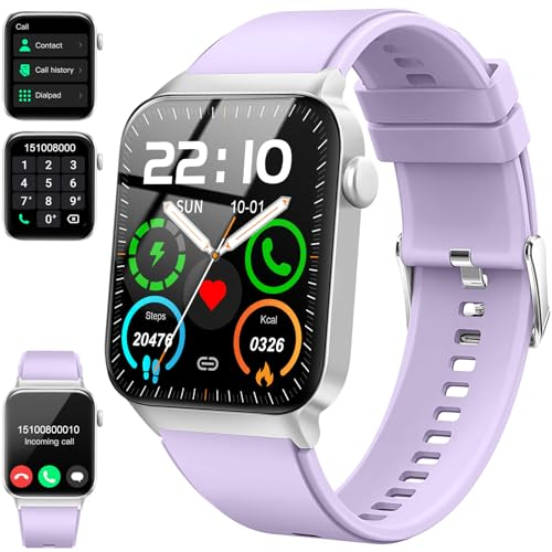 Donerton Smartwatch Damen mit Telefonfunktion/Message Reminder, 1,85 Smart Watch, 112+ Sportmodi IP68 Wasserdicht Sportuhr, Fitnessuhr mit Puls-Schlaf-Monitor Schrittzähler, Silberviolett