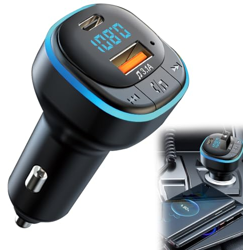 Bluetooth FM Transmitter, Car Adapter USB Bluetooth 5.0 with Type C Fast Charge Port, Wireless Radio Receiver 5V/3.1A, Supports Music Player Handsfree Call U Disk with LED Screen
