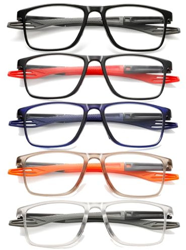 Hubeye 5 Paia Occhiali da lettura Sportivo da Uomo e Donna Lettore Ultraleggero Quadrato Confortevole Flessibile Occhiali Anti luce blu 2.50