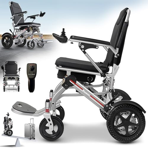 Bueuwe Elektrorollstuhl, Faltbar Leicht, 13.8 KG, Tragfähigkeit 150KG, 500W bürstenloser Motor, 25KM Reichweite, Rollstuhl Elektrisch für Allen Gelände, mit Fernsteuerung, Intelligenter, tragbarer