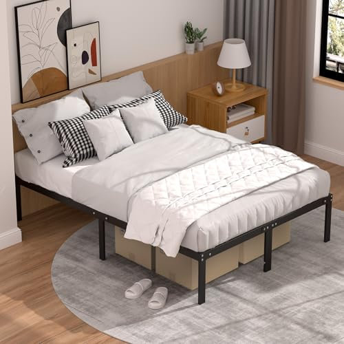 Sweetcrispy Bett 140x200, Bettgestell aus Metall, Modern Jugendbett mit Lattenrost, Höhe 35 cm mit Stauraum unter dem Bett, Doppelbett Einzelbett Schwarz