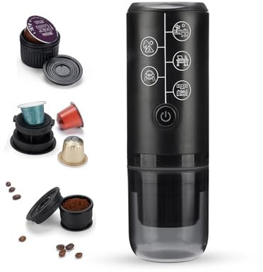 HAILASRE 3 in 1 Portable Espresson Machine Eletric Travel Coffee Maker With NS Capsule & Ground Coffee & DolceGusto Pod， USB-type C & Car Charger，17 Bar Filter Coffee Maker(Black) without heating