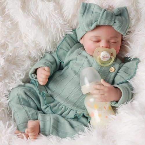 BABESIDE Reborn-Baby Dolls Fille 17 Pouces Réaliste Bébés réalistes Poupée Dormant Vraie Vie Nouveau-né Yeux Fermés Corps en Tissu Doux Tête en Vinyle Peinte à la Main avec Coffret Cadeau