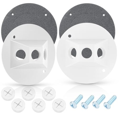 Juexica 2 Pcs 1/2 Inch 3 Hole Round Outlet Cover Weatherproof, White
