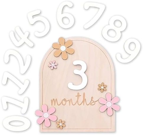 UIEXAY 1 Pcs Tarjetas de Hitos Mensuales para Bebe, Meses Bebe, Tarjeta de Madera Mensual para Bebé, Baby Shower, Tablón de Anuncios para Bebé