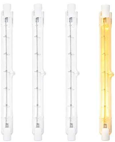 R7s Linear Halogen Floodlight 500W, 220V J118 Dimmable 2800K Gantry Heat Lamp Bulbs Warm White Double Ended Security Light Bulb 118mm Length for Food Buffets Canteen Hospitality Landscape, 4 Pack