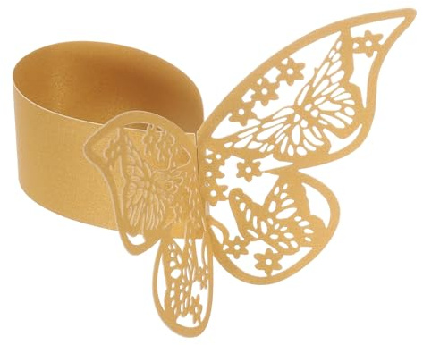 QUARKZMAN 100 Piezas Anillas para Servilletas De Mariposa De Papel, Portaservilletas Cortado Laser 3D para Bodas Fiestas Decoración De Mesa Restaurante (Tono Dorado)