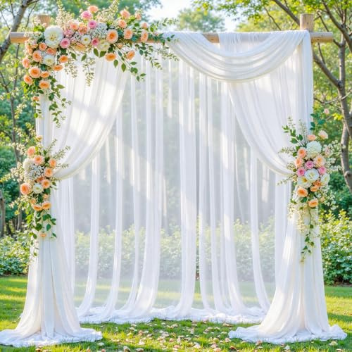 Shillance White Wedding Arch Draping Fabric, 2 Packs 29 x 20FT Sheer Fabric Arch Drapery Curtain Backdrop Ceiling Drapes for Wedding Arbor Ceremony Canopy Birthday Party Decorations