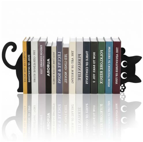 2PCS Serre-Livres en Métal,Serre-Livres Chat Curieux en Métal