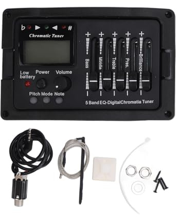YUKERMARB 5-bands Gitarr EQ-förförstärkare med Tuner Bass Mid Treble Pres Volymkontroll för Akustisk