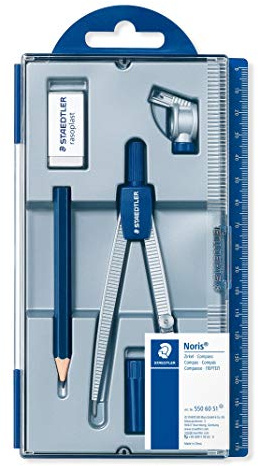 Staedtler Noris Club 550 60 S1. Set de dibujo con estuche, compás escolar, tubo de minas, lápiz y goma de borrar