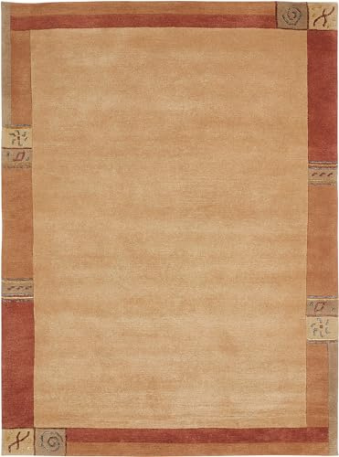 -LUXOR- living Wollteppich Manali – handgeknüpfter Kurzflor Teppich aus 100% Wolle, pflegeleicht & langlebig, für Wohnzimmer & Schlafzimmer, klassisches Design, 40 x 60 cm Terra