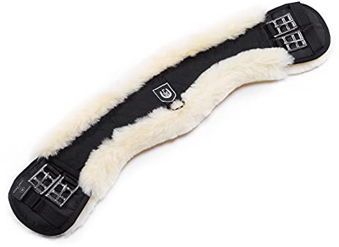 CHRIST Lammfell MONDGURT Sattelgurt von Werner Horse – anatomischer Dressurgurt (Kurzgurt) mit konkaver Sichelform, Lammfellgurt in schwarz-Natur, Länge: 60 cm