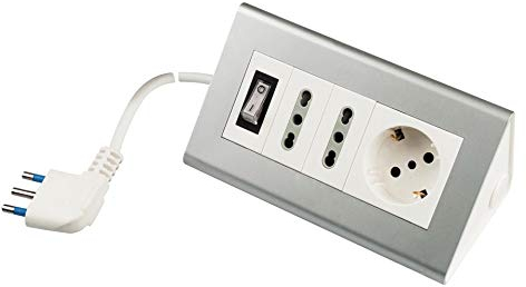 POLY POOL - PP2590S Ciabatta Multipresa da Scrivania - Multipresa Elettrica 2 Prese Bivalenti e Presa Schuko - Ciabatta Elettrica Cavo 2 m e Interruttore