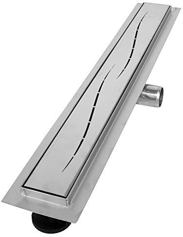 VILSTEIN Duschrinne 80cm, Edelstahl Bodenablauf Komplettset, extra flach, Siphon mit Geruchsstop, Haarsieb - Welle