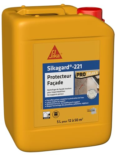 SIKA - Hydrofuge imperméabilisant façade et mur - Sikagard 221 Protecteur Façade - Améliore la résistance aux salissures - Multisupports - Application facile - Prêt à l'emploi - Pour 12 à 50m2-5L
