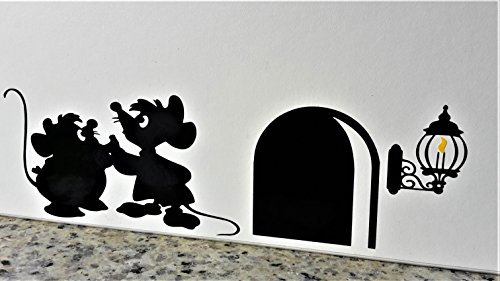 Pegatina de pared con agujero de ratón, Gus y Jaq, la Cenicienta Vinilo adhesivo de 20x6 cm, color negro brillante