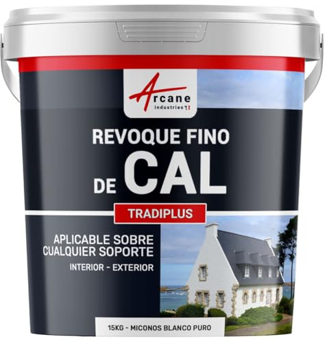 ARCANE INDUSTRIES Enduit Fin à la Chaux, décoration, intérieure, extérieur, Maison : Tradiplus - 15 kg (jusqu'à 14 m²) Mykonos Blanc Pur