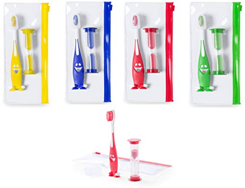 DISOK - Set mit 30 Zahnbürsten + Sanduhr in Geschenkbox. Lustige Bürsten für Kommunion, Party, Geburtstag, Veranstaltung.