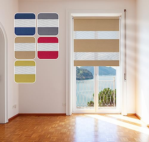 Doppelrollo Metallic, Gold, 85x150cm - mit extra Breiten Stoff-Streifen und Klemmfix-Halterung