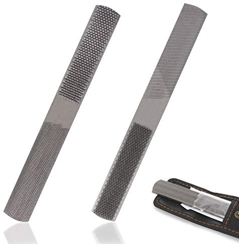 Multi-Function 4-in-1 File, High Carbon Steel Hand File, 4 Way Wood Rasp File with Flat/Half Round Sharps & Black Oxford Storage Bag, for Wood, Soft Metal, Plastic and etc. (2pcs)