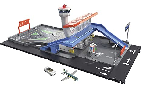 Matchbox HGC59 - Action Drivers Matchbox Flughafenabenteuer mit Lichtern, Geräuschen und beweglichen Teilen, 1 Fahrzeug und 1 Flugzeug, kombinierbar mit Anderen Sets, Geschenk für Kinder ab 3 Jahren