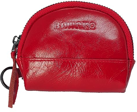 Münzen Geldbörse aus echtes Leder, Kleingeldbörse, geeignet für Münzen, Reißverschluss, mit Schlüsselanhänger(Rot)