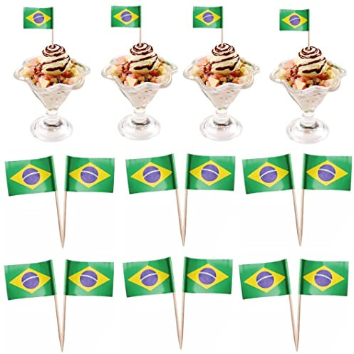 Lipfer 50 Pcs Drapeau Brésilien Brésilien Flags De -Dents, Petit Mini-bâton De Toppers À Cupcakes