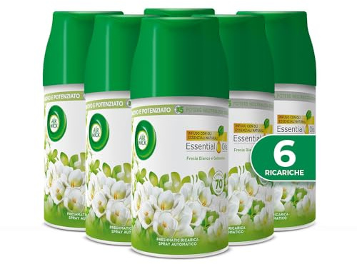 Airwick Freshmatic Ricariche Fresia Bianca e Gelsomino, Profumatore per Ambiente, 250 ml, Confezione da 6