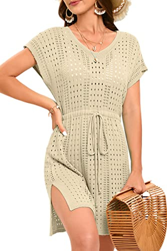 Timuspo Robe de plage sexy pour femme - Cravate tricotée - Taille latérale - Fente latérale - Maillot de bain - Bikini Cover Up - Robe d'été