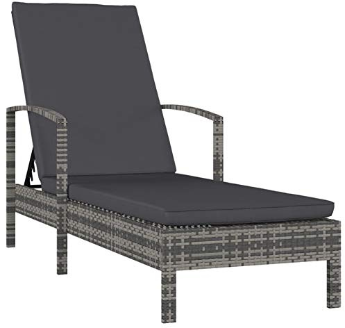 Gecheer Sun Lounger with Armrests, Adjustable Backrest, PE Rattan, Steel Frame, Gray, for Pool, Patio, Balcony, Camping