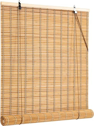 Tenda a Rullo in Bamboo Naturale in Legno di bambù Home Balcone Privacy Protezione Parasole ，per la ​decorazione domestica（Marrone,90x220CM）