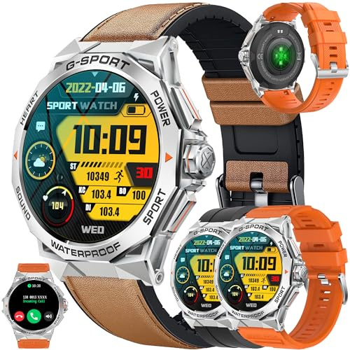 Smartwatch Män med Telefonfunktion, 1,43 AMOLED Fitness Tracker, Smartklocka Herr med Sömnmonitor Pulsmätare 123 Sportlägen Sportklocka Fitnessklocka Armbandsur Kompatibel för Android IOS (Silver)