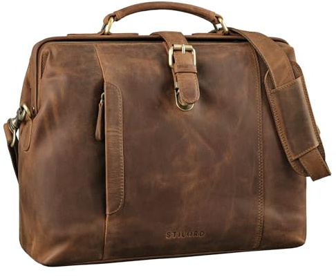 STILORD Casey Vintage Sac à Main Cuir Femme Homme Sacoche de Médecin à Bandoulière Cuir Véritable Besace Rétro avec Fermeture à Étrier Unique Couleur:marron moyen