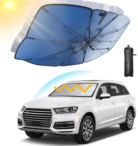Parasol Coche Delantero, Bloquea de Los Rayos UV Parasol Paraguas Coche, Material de Protección Solar de 5 Capas, Plegable y Retráctil (140cm x 78cm)