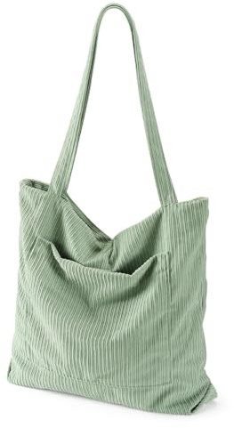 RZMAYIS Corduroy Tote Bag with Zipper, Women's Large Capacity Hobo Tote Bag for College, Work, Travel, Shopping, Daily Use (Green)