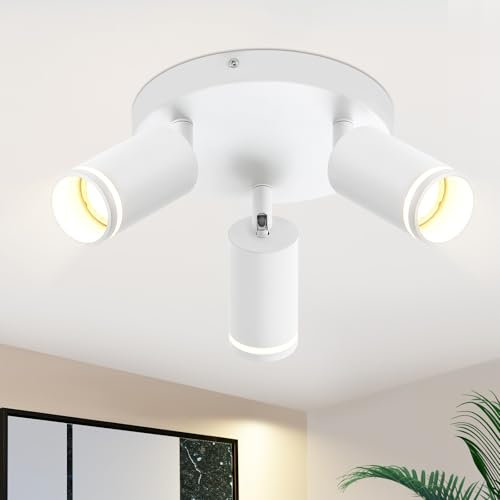 meoaow Foco de techo LED Luz de techo blanca: focos GU10 3 bombillas, foco de pared orientable, focos de techo de metal para interiores para pasillo, salón, cocina, sin bombilla