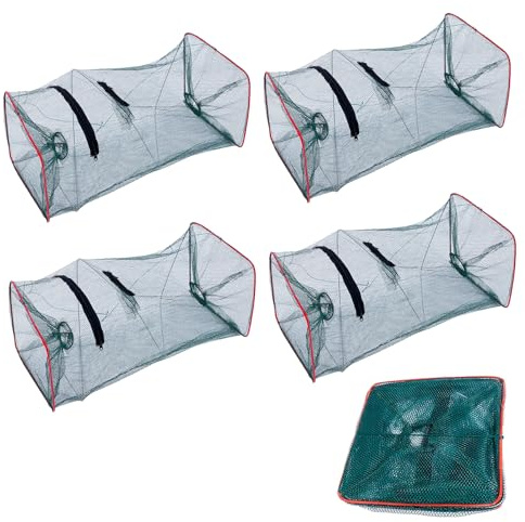 Guanici 4 Pieces Foldable Fishing Bait Fish Trap Foldable Crab Trap Reuser Crab Trap 21 x 45cm Bait Fish Trap Fish Trap for Small Fish for Catching Shrimp Crab Carp and Small and Medium Sized Fish