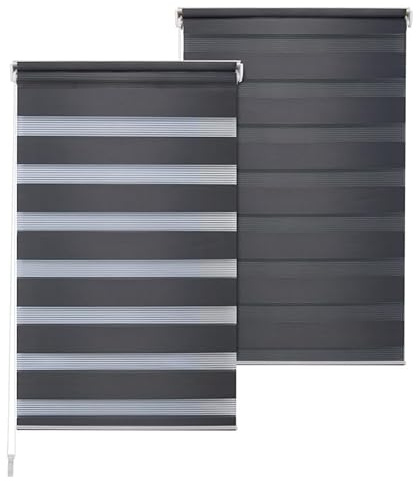 Doppelrollo DuoRollo Klemmfix ohne Bohren Seitenzug Fenster Rollo anthrazit B 90cm (86cm Stoffbreite) x H 210 cm