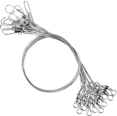Atibin Swivel Steel Fishing Leaders Freshwater Stainless Line Wire Leaders Lures High Strength Fishing Leader Saltwater White Nickel #1 20lb 5.9in 50pcs