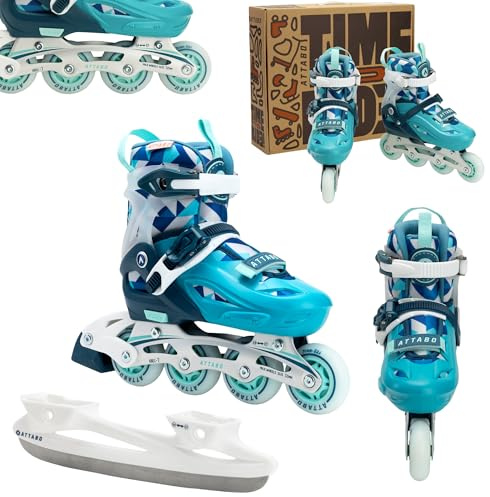 ATTABO Flashled – Kinder-Schlittschuhe 2-in-1 mit leuchtenden LED-Rollen, verstellbar, EN 13843, ABEC-7, Alu-Schiene, TPR-Bremse – im Sommer als Inline-Skates nutzbar