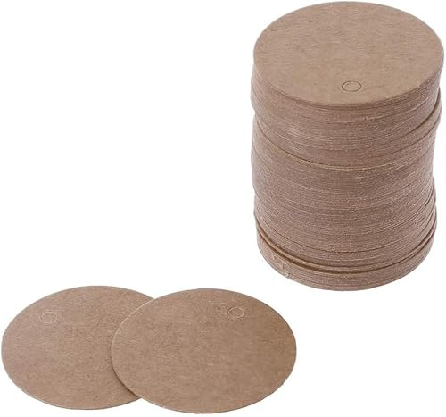 100 st runda presentetiketter av kraftpapper, etiketter hängetiketter, för presentdekoration, skyltar etc (4 cm) (brun)