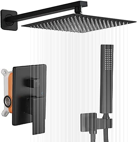 UCMDA Grifo de Ducha Empotrado, 10 Pulgadas 360° Duchas de Bano Empotrada Negra, Chuveiro Ducha, Acero Inoxidable 304, Ajuste de Agua Fría y Caliente, Conjunto Grifo Duchas de Alta Presión