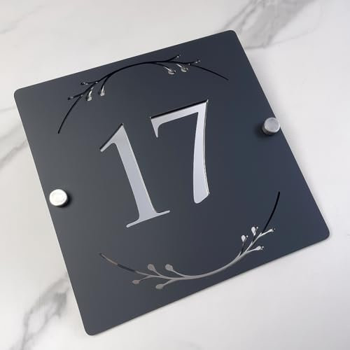 Letrero de acrílico con espejo personalizado con número de casa, placa flotante de borde cuadrado, letrero de dirección cortado con láser personalizado, placa moderna impermeable para puerta