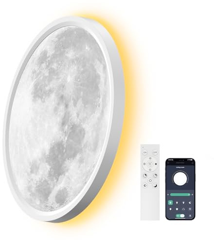 AIKVSXER Plafón LED Moonlight Ø30 cm de 24W, Lámpara de Techo Impermeable IP44, 3000K–6500K con Función de Memoria y Temporizador, para Dormitorios, Habitaciones Infantiles, Cocinas y Comedores