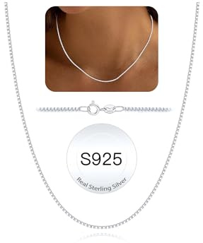HARJJME Sterlingsilber Kette Damen 925 ohne Anhänger Gold/Silber Venezianierkette 18 Karat Vergoldet Wasserfest Hypoallergen 1mm Dünner Box Chain Halskette Schmuck für Frauen