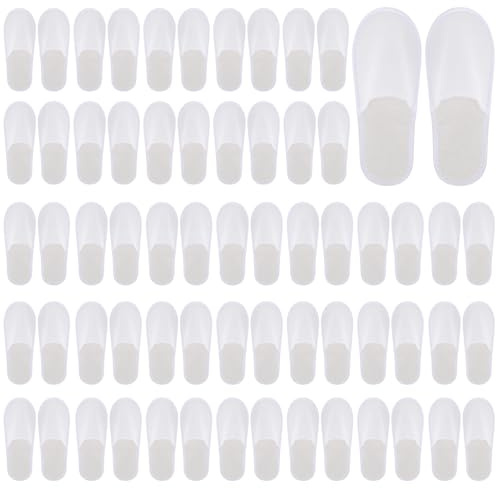 20/36 Pairs White Spa Slippers, 27.5x10cm Unisex Closed Toe Hotel Slippers | 7mm Non-Slip Willow Texture Sole, Lightweight & Portable, Suitable for Home, Travel, Guest Rooms, Party, Salon and Saunas